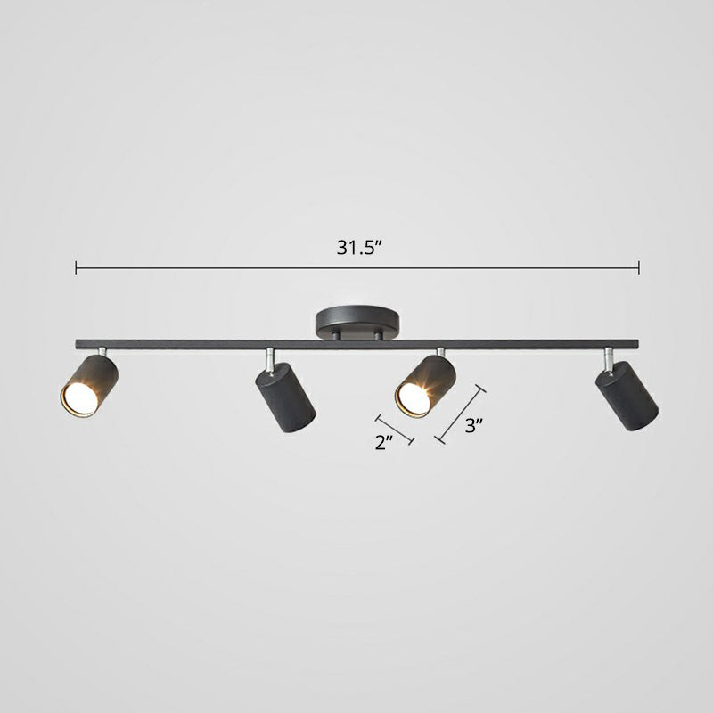 Metal Tube Spotlight Track Lamp Modern Semi Flush Mount Ceiling Light for Clothing Store 4 Black Clearhalo 'Ceiling Lights' 'Close To Ceiling Lights' 'Close to ceiling' 'Semi-flushmount' Lighting' 2311489