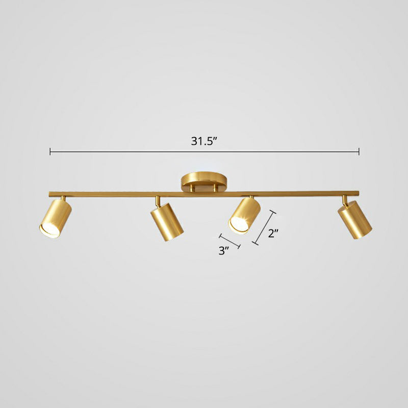 Metal Tube Spotlight Track Lamp Modern Semi Flush Mount Ceiling Light for Clothing Store 4 Gold Clearhalo 'Ceiling Lights' 'Close To Ceiling Lights' 'Close to ceiling' 'Semi-flushmount' Lighting' 2311490