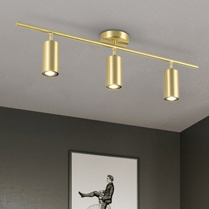 Metal Cylindrical LED Spotlight Post-Modern Gold Finish Semi Flush Mount Ceiling Light for Salon 3 Gold Clearhalo 'Ceiling Lights' 'Close To Ceiling Lights' 'Close to ceiling' 'Semi-flushmount' Lighting' 2311542