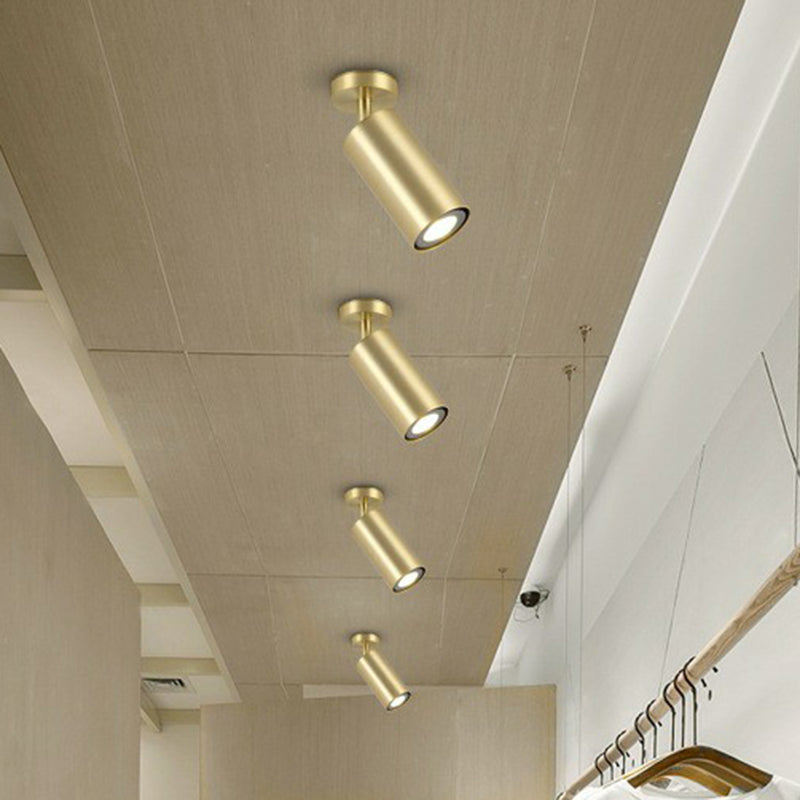 Metal Cylindrical LED Spotlight Post-Modern Gold Finish Semi Flush Mount Ceiling Light for Salon Clearhalo 'Ceiling Lights' 'Close To Ceiling Lights' 'Close to ceiling' 'Semi-flushmount' Lighting' 2311545
