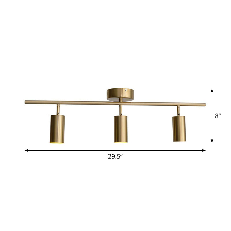 Metal Cylindrical LED Spotlight Post-Modern Gold Finish Semi Flush Mount Ceiling Light for Salon Clearhalo 'Ceiling Lights' 'Close To Ceiling Lights' 'Close to ceiling' 'Semi-flushmount' Lighting' 2311548