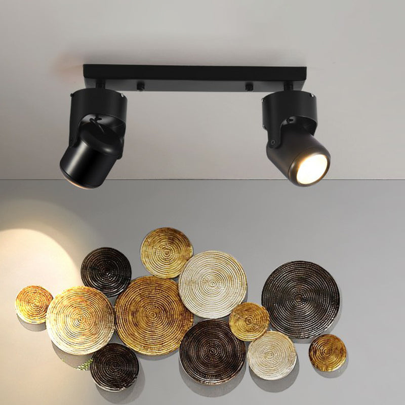 Corridor LED Tracklight Nordic Semi Flush Mount Spotlight with Cylinder Metal Shade Black Clearhalo 'Ceiling Lights' 'Close To Ceiling Lights' 'Close to ceiling' 'Semi-flushmount' Lighting' 2311552