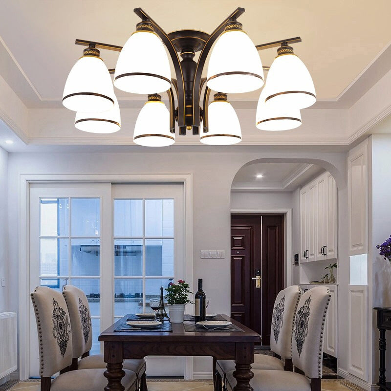Minimalist Bell Shape Ceiling Light Cream Glass Semi Flush Light in Black for Dining Room 8 Black Clearhalo 'Ceiling Lights' 'Close To Ceiling Lights' 'Close to ceiling' 'Semi-flushmount' Lighting' 2311572