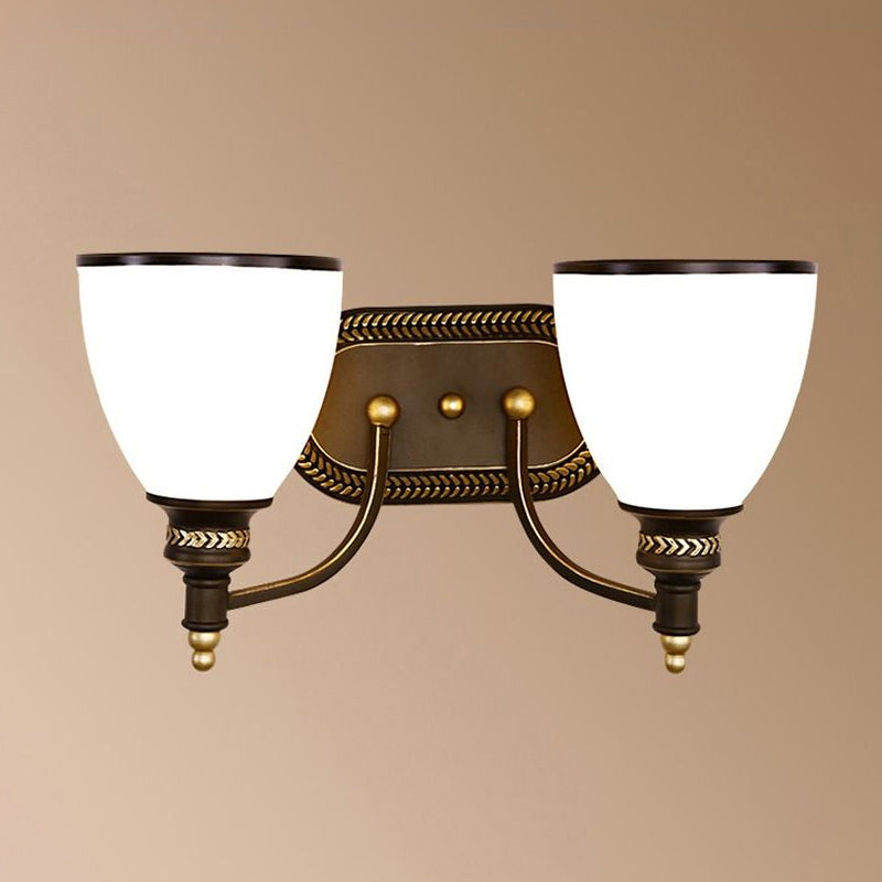 Vintage Bell Shaped Wall Light 2 Heads Opaline Glass Sconce Lighting in Brown for Corridor Clearhalo 'Wall Lamps & Sconces' 'Wall Lights' Lighting' 2311607