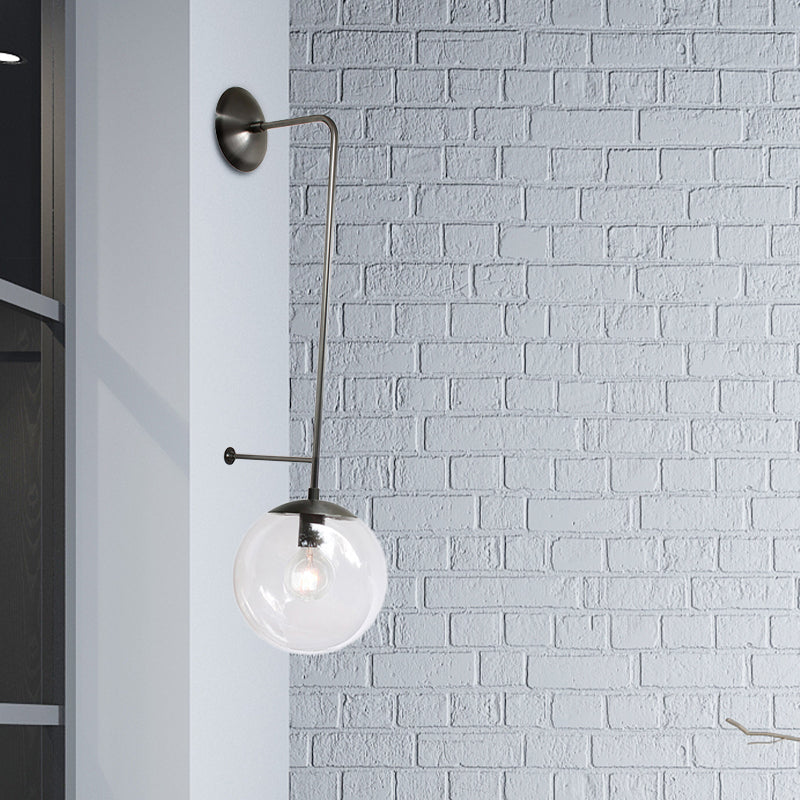 Retro Globe Wall Lamp 1-Light Clear/White Glass Shade Wall Sconce Light in Brass/Black for Living Room Clearhalo 'Wall Lamps & Sconces' 'Wall Lights' Lighting' 231162