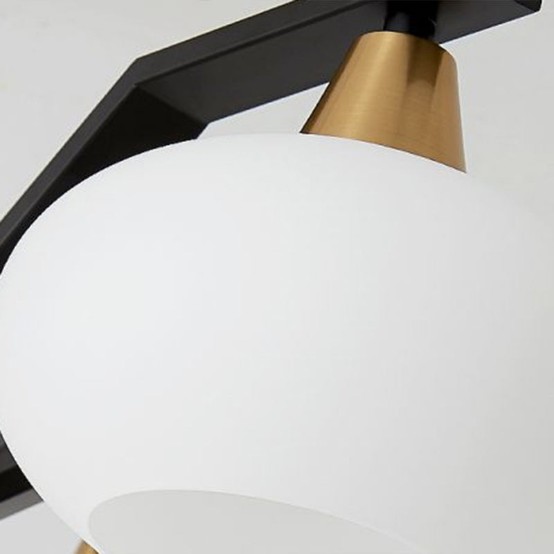 Black Linear Hanging Lamp Minimalism Dining Room Island Light with Oval Opal Glass Shade Clearhalo 'Ceiling Lights' 'Island Lights' Lighting' 2311660