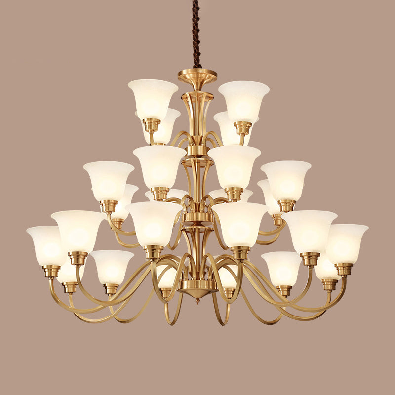 Flared Stairs Ceiling Chandelier Antique Frosted Glass Brass Pendant Lighting Fixture 24 Brass Clearhalo 'Ceiling Lights' 'Chandeliers' Lighting' options 2311717_3b2a0f9c-ef4d-47cc-aae1-9659ee24f384