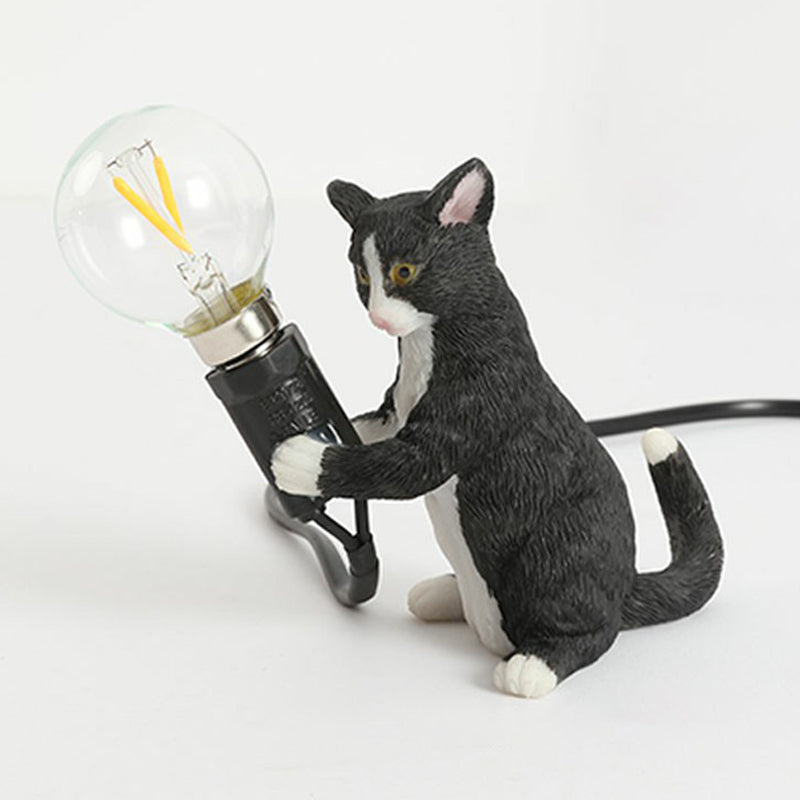 Kitten Night Table Light Decorative Resin 1 Bulb Childrens Bedroom Nightstand Lamp Black Sitting Clearhalo 'Lamps' 'Table Lamps' Lighting' 2311905