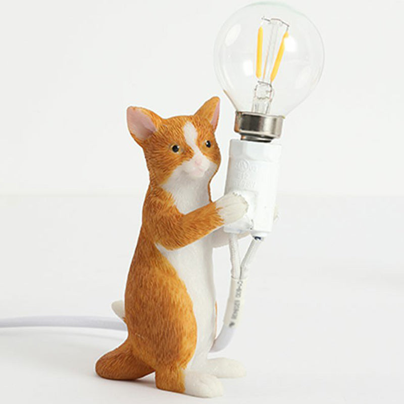 Kitten Night Table Light Decorative Resin 1 Bulb Childrens Bedroom Nightstand Lamp Yellow-Red Standing Clearhalo 'Lamps' 'Table Lamps' Lighting' 2311913