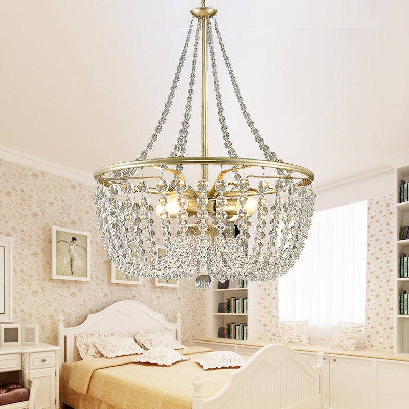 Brass Laser-Cut Empire Chandelier Nordic Crystal 4 Bulbs Pendant Light Fixture for Bedroom Brass Clearhalo 'Ceiling Lights' 'Chandeliers' Lighting' options 231192_ca4695ee-609e-4369-9afb-415925ee8a7a
