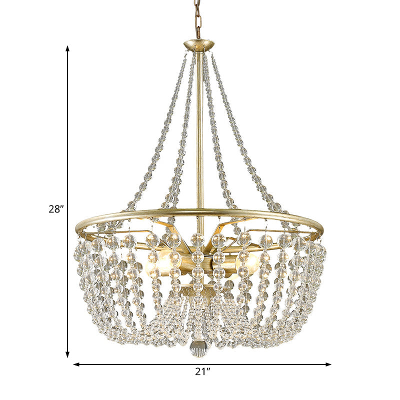 Brass Laser-Cut Empire Chandelier Nordic Crystal 4 Bulbs Pendant Light Fixture for Bedroom Clearhalo 'Ceiling Lights' 'Chandeliers' Lighting' options 231195