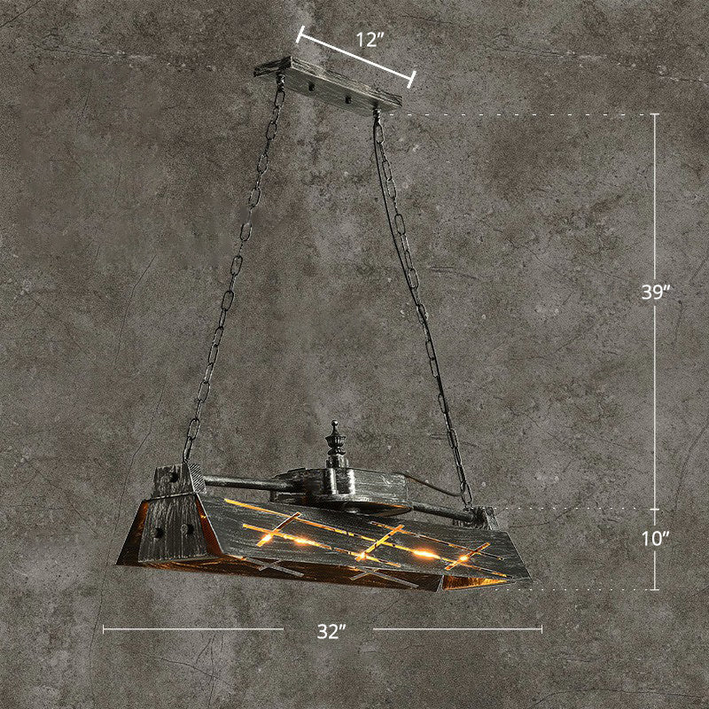 Decorative 4-Light Hanging Lamp Triangular Prism Island Light Fixture with Metal Shade for Restaurant Aged Silver Clearhalo 'Ceiling Lights' 'Island Lights' Lighting' 2311976