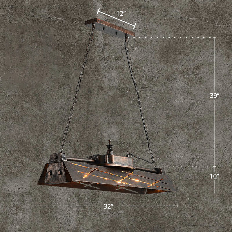 Decorative 4-Light Hanging Lamp Triangular Prism Island Light Fixture with Metal Shade for Restaurant Rust Red Clearhalo 'Ceiling Lights' 'Island Lights' Lighting' 2311982