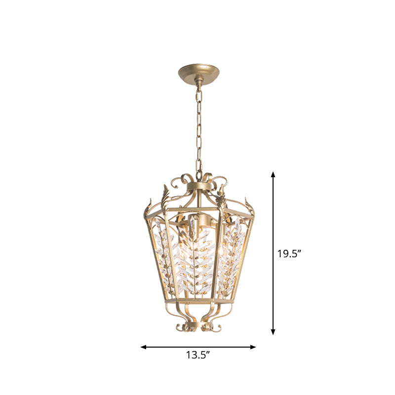 3 Lights Hexagonal Pendant Lighting Rustic Antiqued Gold Crystal Chandelier for Living Room Gold Clearhalo 'Ceiling Lights' 'Chandeliers' Lighting' options 2312017_073f6dbe-14d4-4a4a-a6a6-3251116b8079