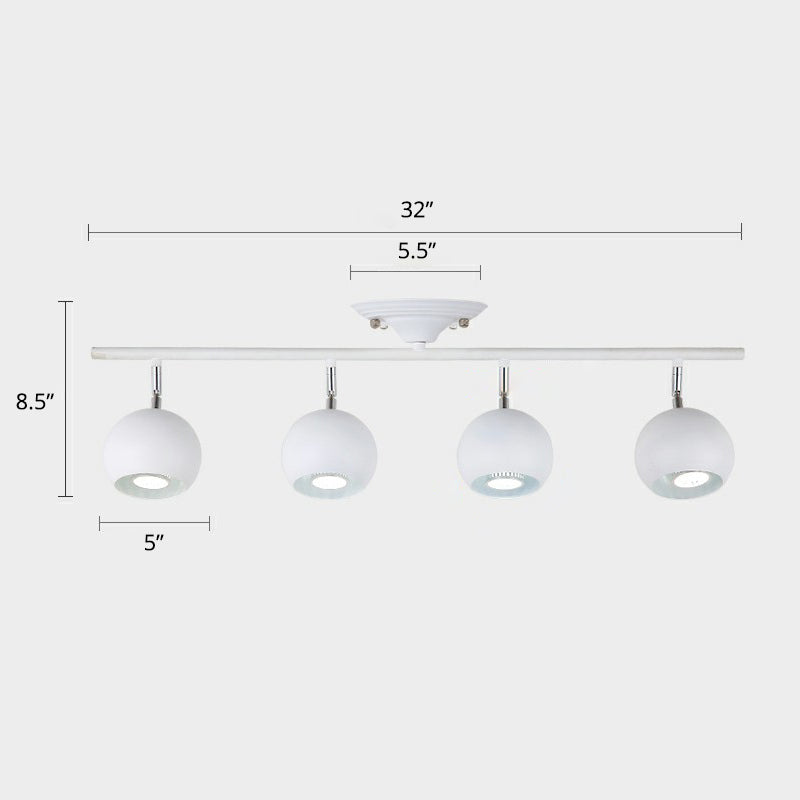 Dome Restaurant Track Lighting Fixture Metal Nordic Semi Flush Mount Ceiling Light 4 White Clearhalo 'Ceiling Lights' 'Close To Ceiling Lights' 'Close to ceiling' 'Semi-flushmount' Lighting' 2312044