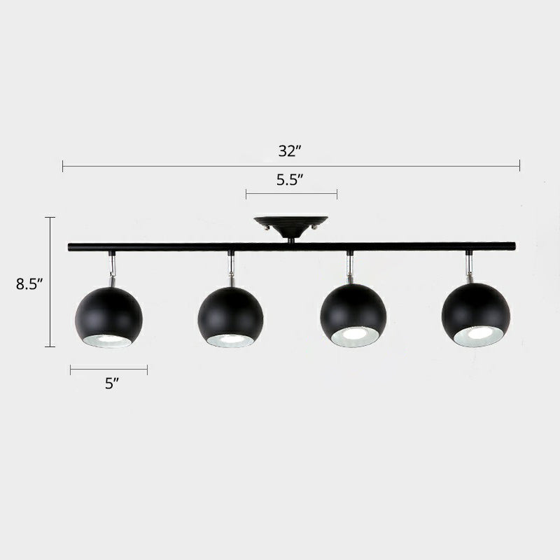 Dome Restaurant Track Lighting Fixture Metal Nordic Semi Flush Mount Ceiling Light 4 Black Clearhalo 'Ceiling Lights' 'Close To Ceiling Lights' 'Close to ceiling' 'Semi-flushmount' Lighting' 2312052