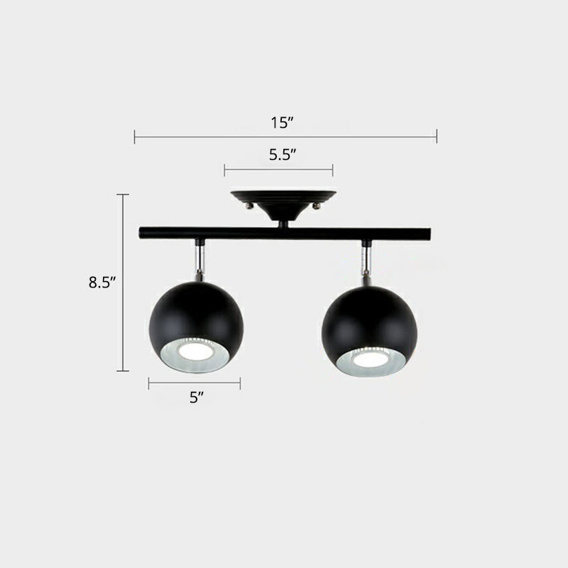 Dome Restaurant Track Lighting Fixture Metal Nordic Semi Flush Mount Ceiling Light 2 Black Clearhalo 'Ceiling Lights' 'Close To Ceiling Lights' 'Close to ceiling' 'Semi-flushmount' Lighting' 2312054