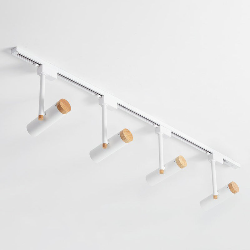 Nordic Tubular Semi Flush Mount Spotlight Metallic Living Room Track Light with Wood Cap 4 White Clearhalo 'Ceiling Lights' 'Close To Ceiling Lights' 'Close to ceiling' 'Semi-flushmount' Lighting' 2312081