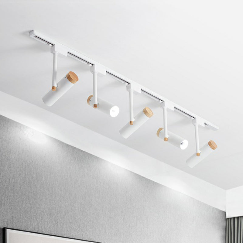 Nordic Tubular Semi Flush Mount Spotlight Metallic Living Room Track Light with Wood Cap Clearhalo 'Ceiling Lights' 'Close To Ceiling Lights' 'Close to ceiling' 'Semi-flushmount' Lighting' 2312083