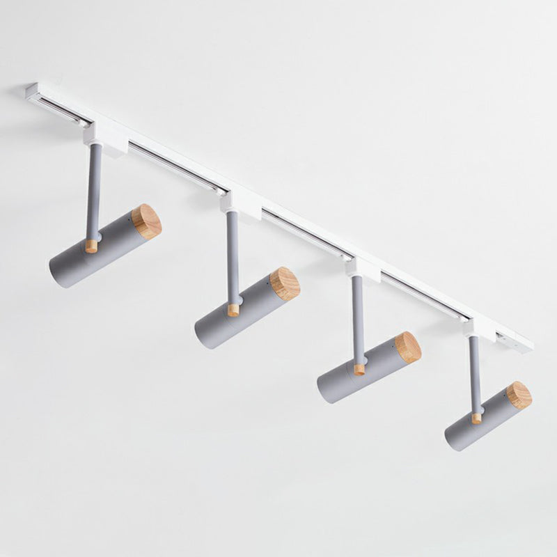Nordic Tubular Semi Flush Mount Spotlight Metallic Living Room Track Light with Wood Cap 4 Grey Clearhalo 'Ceiling Lights' 'Close To Ceiling Lights' 'Close to ceiling' 'Semi-flushmount' Lighting' 2312086