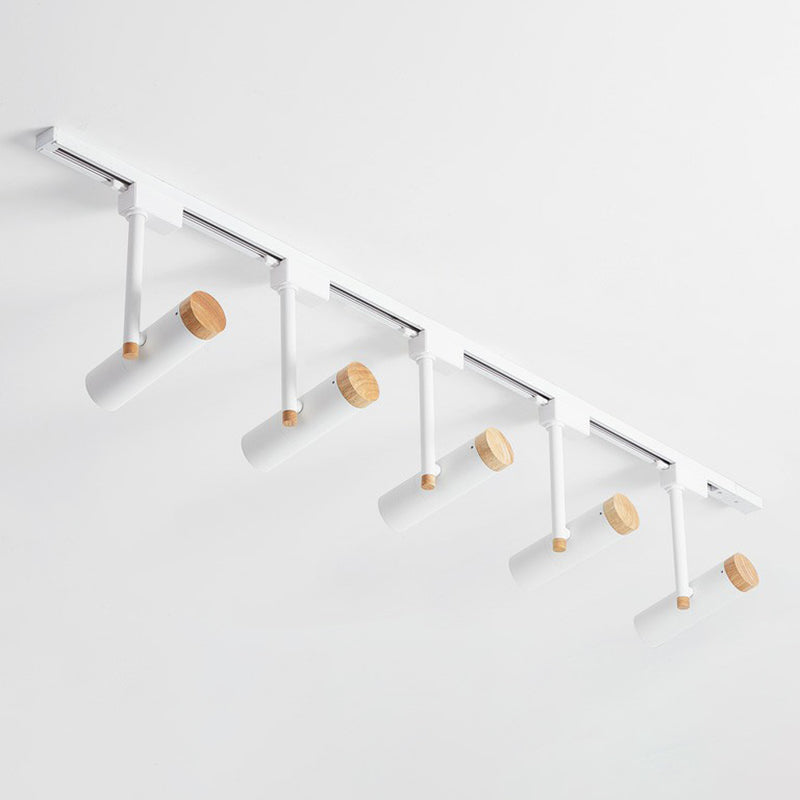 Nordic Tubular Semi Flush Mount Spotlight Metallic Living Room Track Light with Wood Cap 5 White Clearhalo 'Ceiling Lights' 'Close To Ceiling Lights' 'Close to ceiling' 'Semi-flushmount' Lighting' 2312088