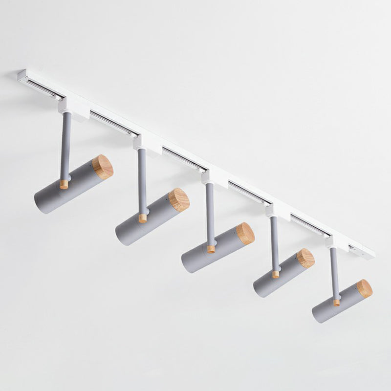 Nordic Tubular Semi Flush Mount Spotlight Metallic Living Room Track Light with Wood Cap 5 Grey Clearhalo 'Ceiling Lights' 'Close To Ceiling Lights' 'Close to ceiling' 'Semi-flushmount' Lighting' 2312089
