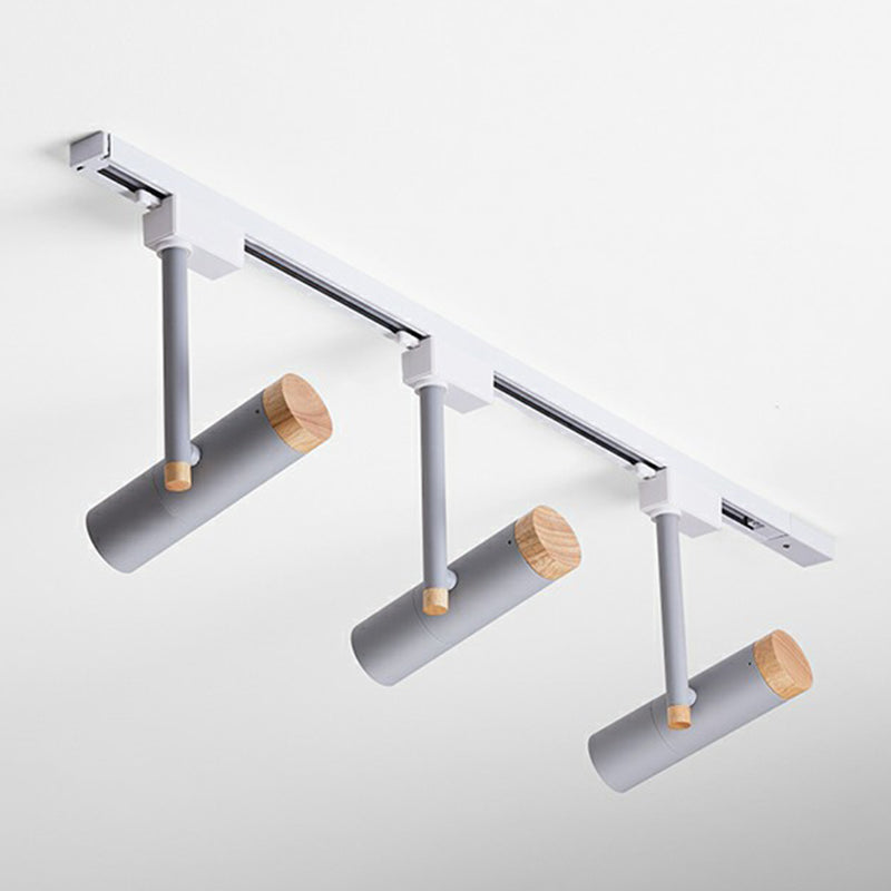 Nordic Tubular Semi Flush Mount Spotlight Metallic Living Room Track Light with Wood Cap 3 Grey Clearhalo 'Ceiling Lights' 'Close To Ceiling Lights' 'Close to ceiling' 'Semi-flushmount' Lighting' 2312090