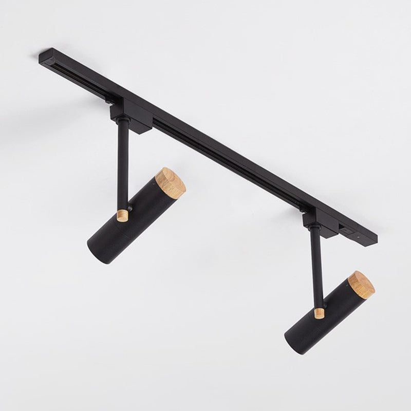 Nordic Tubular Semi Flush Mount Spotlight Metallic Living Room Track Light with Wood Cap 2 Black Clearhalo 'Ceiling Lights' 'Close To Ceiling Lights' 'Close to ceiling' 'Semi-flushmount' Lighting' 2312095