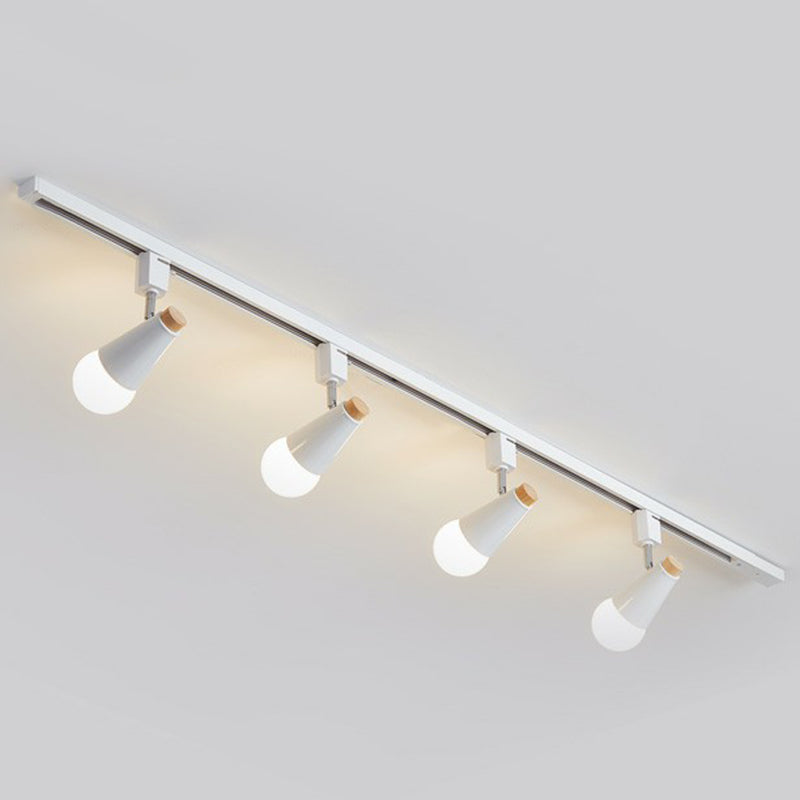 Nordic Conical Semi Flush Mounted Track Light Metal Living Room Ceiling Light Fixture 4 White Clearhalo 'Ceiling Lights' 'Close To Ceiling Lights' 'Close to ceiling' 'Semi-flushmount' Lighting' 2312139