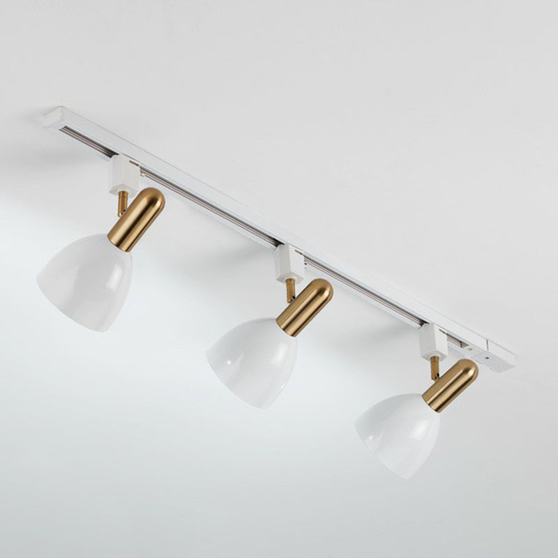 Metal Bell Semi Flush Tracklight Macaron Style Flush Mount Spotlight for Living Room 3 White Clearhalo 'Ceiling Lights' 'Close To Ceiling Lights' 'Close to ceiling' 'Semi-flushmount' Lighting' 2312197