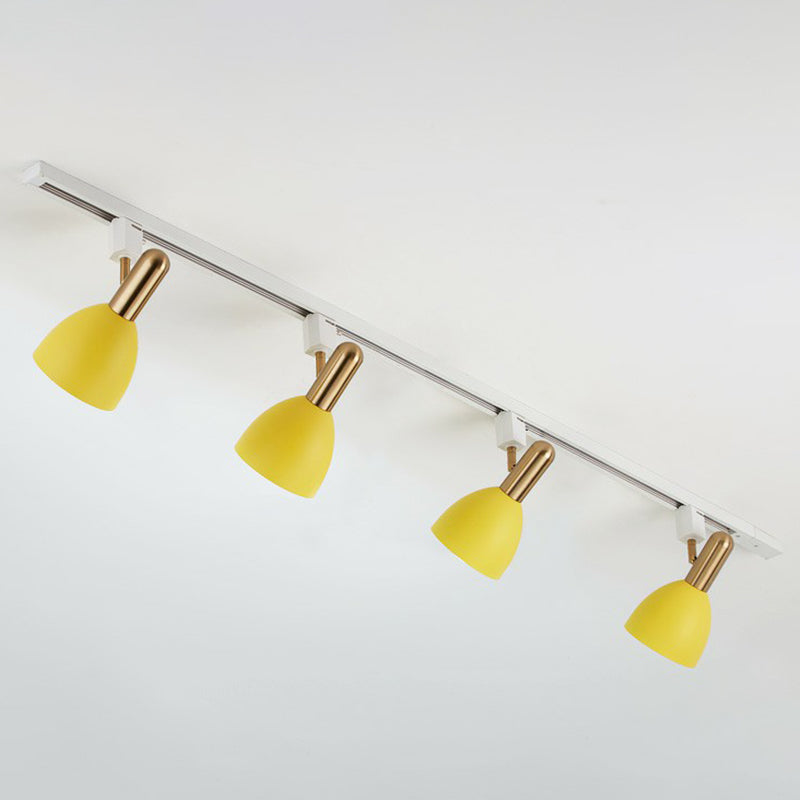 Metal Bell Semi Flush Tracklight Macaron Style Flush Mount Spotlight for Living Room 4 Yellow Clearhalo 'Ceiling Lights' 'Close To Ceiling Lights' 'Close to ceiling' 'Semi-flushmount' Lighting' 2312204