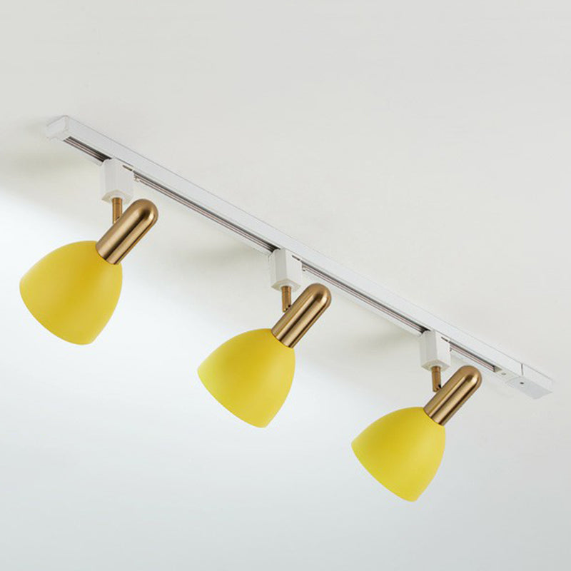 Metal Bell Semi Flush Tracklight Macaron Style Flush Mount Spotlight for Living Room 3 Yellow Clearhalo 'Ceiling Lights' 'Close To Ceiling Lights' 'Close to ceiling' 'Semi-flushmount' Lighting' 2312205
