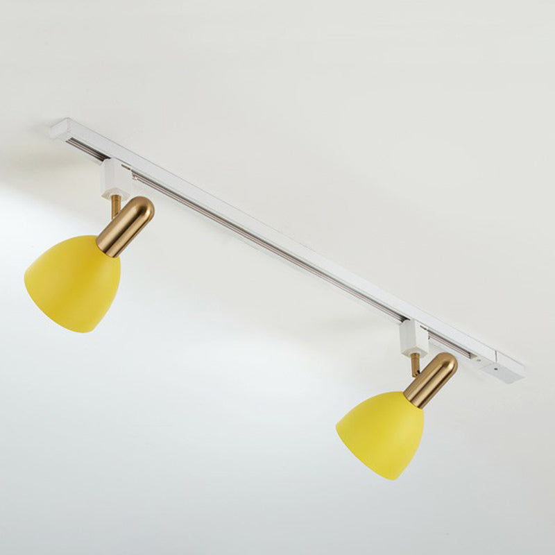 Metal Bell Semi Flush Tracklight Macaron Style Flush Mount Spotlight for Living Room 2 Yellow Clearhalo 'Ceiling Lights' 'Close To Ceiling Lights' 'Close to ceiling' 'Semi-flushmount' Lighting' 2312206