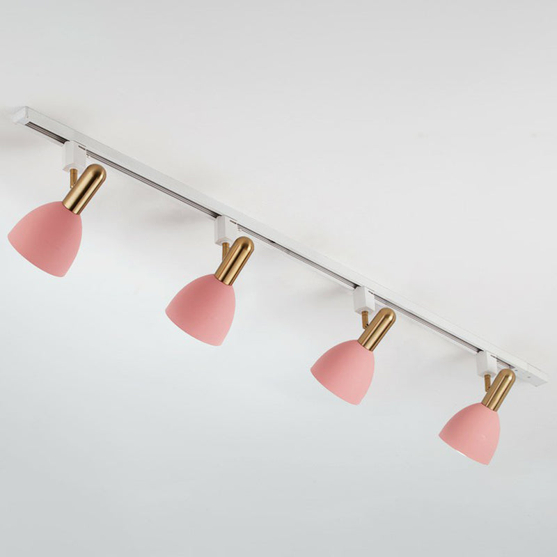 Metal Bell Semi Flush Tracklight Macaron Style Flush Mount Spotlight for Living Room 4 Pink Clearhalo 'Ceiling Lights' 'Close To Ceiling Lights' 'Close to ceiling' 'Semi-flushmount' Lighting' 2312207