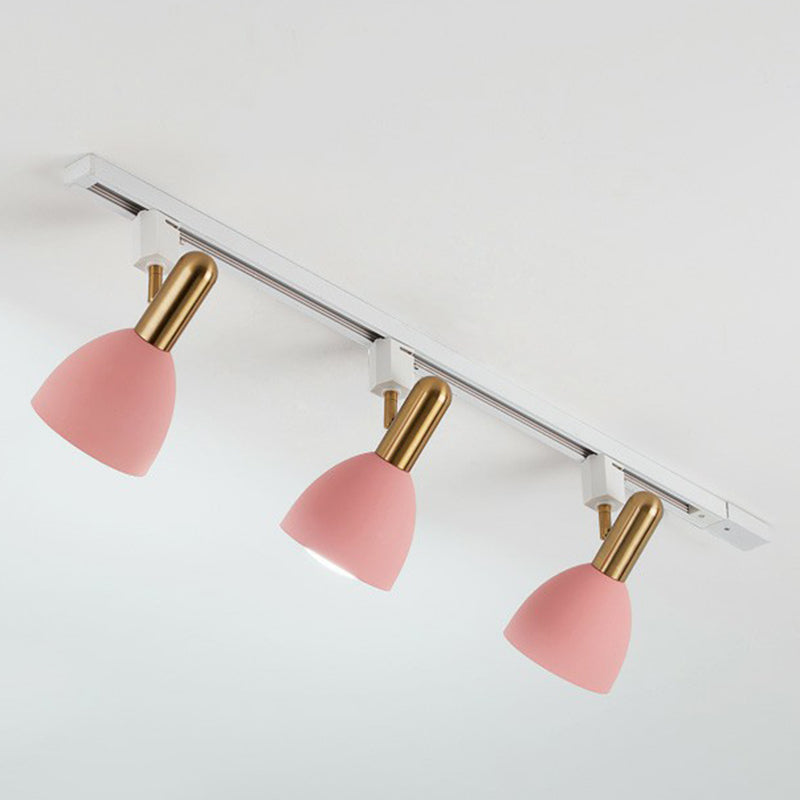 Metal Bell Semi Flush Tracklight Macaron Style Flush Mount Spotlight for Living Room 3 Pink Clearhalo 'Ceiling Lights' 'Close To Ceiling Lights' 'Close to ceiling' 'Semi-flushmount' Lighting' 2312208