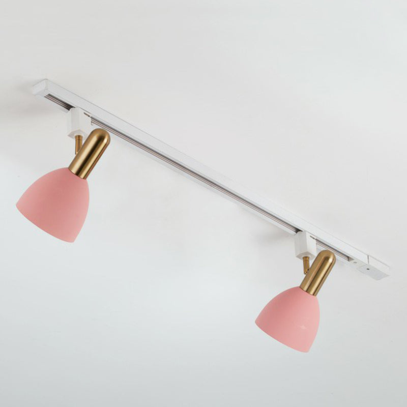 Metal Bell Semi Flush Tracklight Macaron Style Flush Mount Spotlight for Living Room 2 Pink Clearhalo 'Ceiling Lights' 'Close To Ceiling Lights' 'Close to ceiling' 'Semi-flushmount' Lighting' 2312209