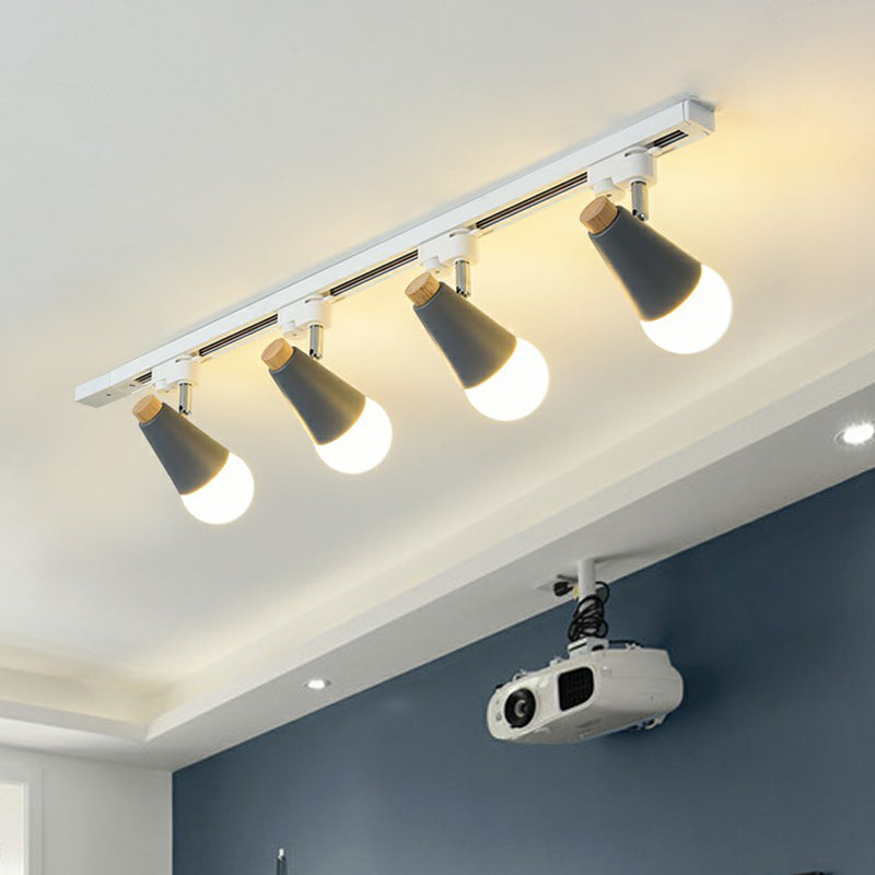 Cone Shaped Spotlight Track Lighting Macaron Metal Corridor Semi-Flush Mount Light Fixture Clearhalo 'Ceiling Lights' 'Close To Ceiling Lights' 'Close to ceiling' 'Semi-flushmount' Lighting' 2312216