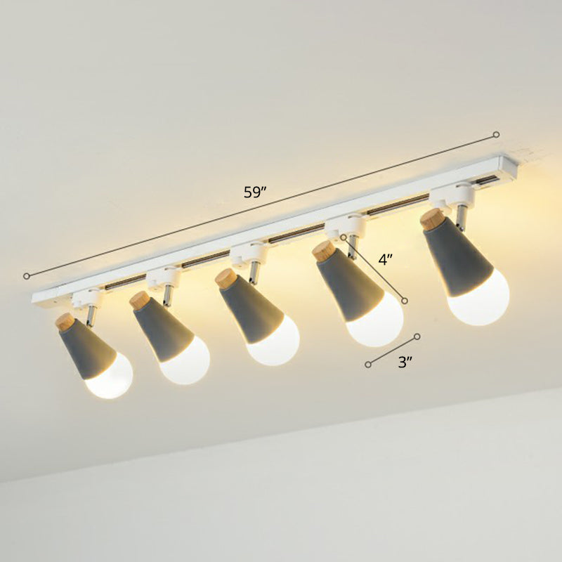 Cone Shaped Spotlight Track Lighting Macaron Metal Corridor Semi-Flush Mount Light Fixture 5 Grey Clearhalo 'Ceiling Lights' 'Close To Ceiling Lights' 'Close to ceiling' 'Semi-flushmount' Lighting' 2312219