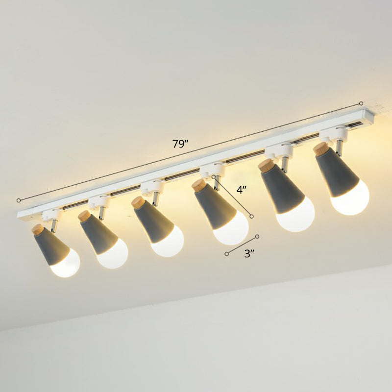Cone Shaped Spotlight Track Lighting Macaron Metal Corridor Semi-Flush Mount Light Fixture 6 Grey Clearhalo 'Ceiling Lights' 'Close To Ceiling Lights' 'Close to ceiling' 'Semi-flushmount' Lighting' 2312221