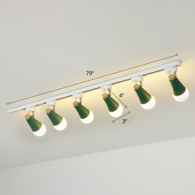 Cone Shaped Spotlight Track Lighting Macaron Metal Corridor Semi-Flush Mount Light Fixture 6 Green Clearhalo 'Ceiling Lights' 'Close To Ceiling Lights' 'Close to ceiling' 'Semi-flushmount' Lighting' 2312222