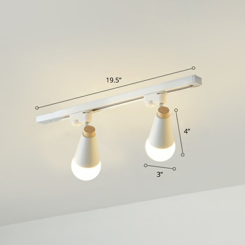 Cone Shaped Spotlight Track Lighting Macaron Metal Corridor Semi-Flush Mount Light Fixture 2 White Clearhalo 'Ceiling Lights' 'Close To Ceiling Lights' 'Close to ceiling' 'Semi-flushmount' Lighting' 2312229