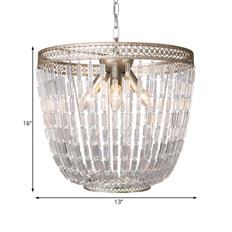 Dome Pendant Chandelier Traditional Crystal 3 Bulbs Aged Silver Hanging Ceiling Light Clearhalo 'Ceiling Lights' 'Chandeliers' Lighting' options 231227