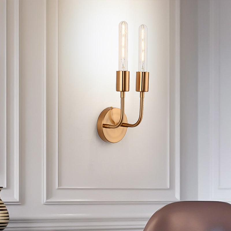 Metal Gold Wall Lamp Open Bulb 1/2-Light Vintage Wall Light Sconce with Round Backplate for Porch 2.0 Gold Clearhalo 'Wall Lamps & Sconces' 'Wall Lights' Lighting' 231290