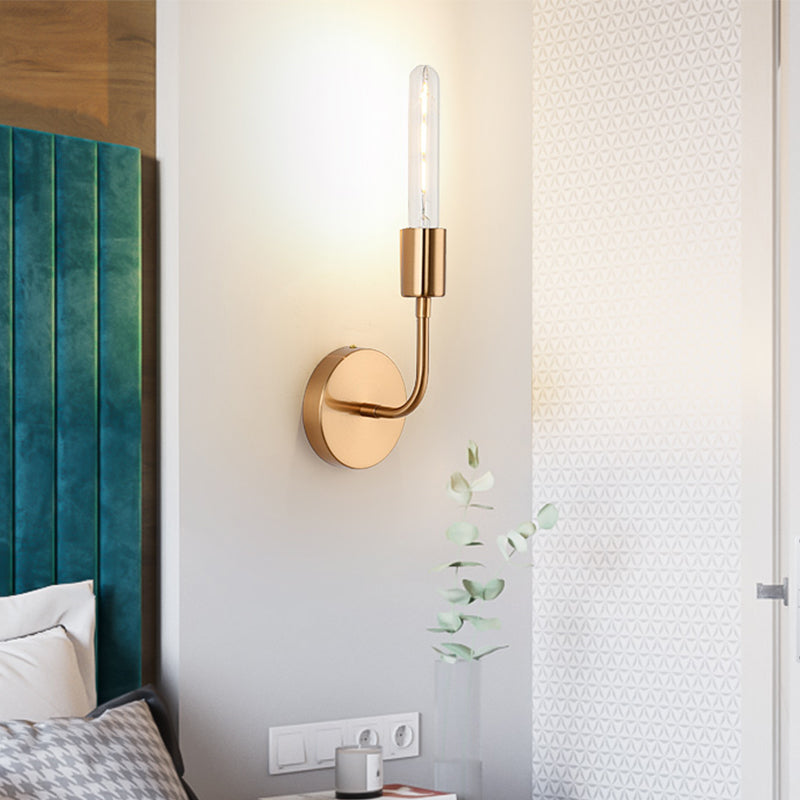 Metal Gold Wall Lamp Open Bulb 1/2-Light Vintage Wall Light Sconce with Round Backplate for Porch 1.0 Gold Clearhalo 'Wall Lamps & Sconces' 'Wall Lights' Lighting' 231294
