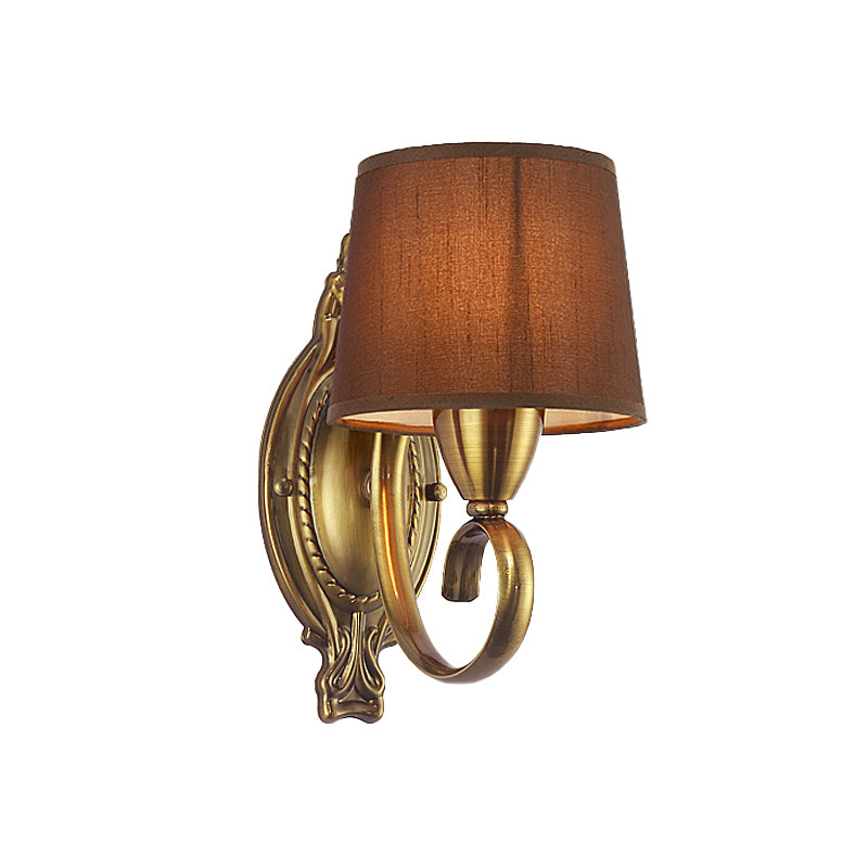 Traditional Tapered Wall Mount Lamp 1/2-Light Metal Sconce Light with Fabric Shade in Coffee for Living Room Clearhalo 'Wall Lamps & Sconces' 'Wall Lights' Lighting' 231349