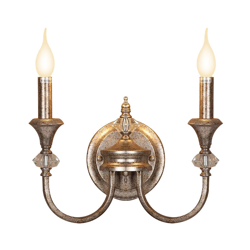 2 Heads Metal Wall Mount Lamp Retro Rust Bare Bulb/Tapered Bedroom Sconce Light Fixture with Shade/Shadeless Clearhalo 'Wall Lamps & Sconces' 'Wall Lights' Lighting' 231694