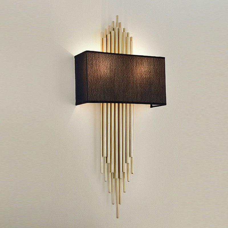Modern Rectangle Wall Light 2 Heads Fabric Shade Wall Sconce in Black/White/Flaxen for Living Room, 14"/16" Wide Clearhalo 'Wall Lamps & Sconces' 'Wall Lights' Lighting' 231751