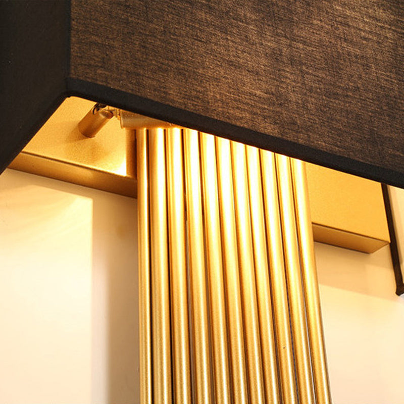 Modern Rectangle Wall Light 2 Heads Fabric Shade Wall Sconce in Black/White/Flaxen for Living Room, 14"/16" Wide Clearhalo 'Wall Lamps & Sconces' 'Wall Lights' Lighting' 231753