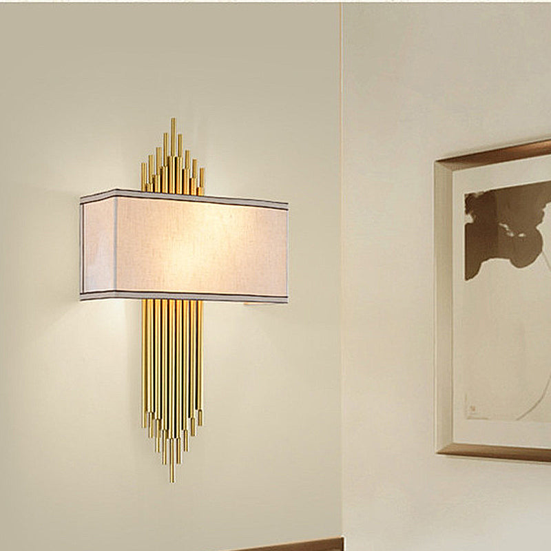 Modern Rectangle Wall Light 2 Heads Fabric Shade Wall Sconce in Black/White/Flaxen for Living Room, 14"/16" Wide Clearhalo 'Wall Lamps & Sconces' 'Wall Lights' Lighting' 231755