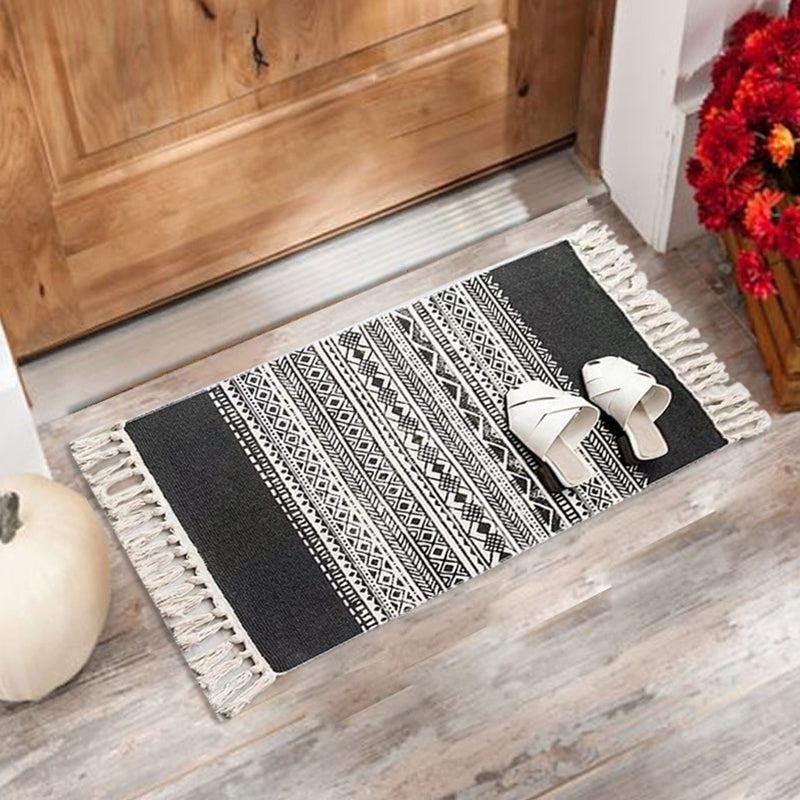 Multi Color Comfort Rug Jute Geometric Printed Area Carpet Easy Care Stain-Resistant Pet Friendly Rug with Tassel for Bedroom Clearhalo 'Area Rug' 'Bohemian' 'Rugs' Rug' 2317556